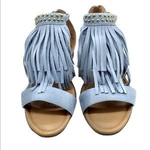COMFORTVIEW Carmella Fringe Faux Suede Sandals in Chambray Blue Size-9W NWOT
